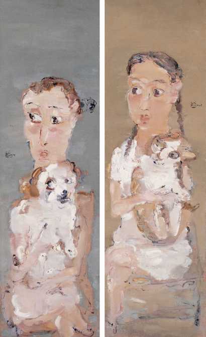 苗壮 2001年作 少女与宠物